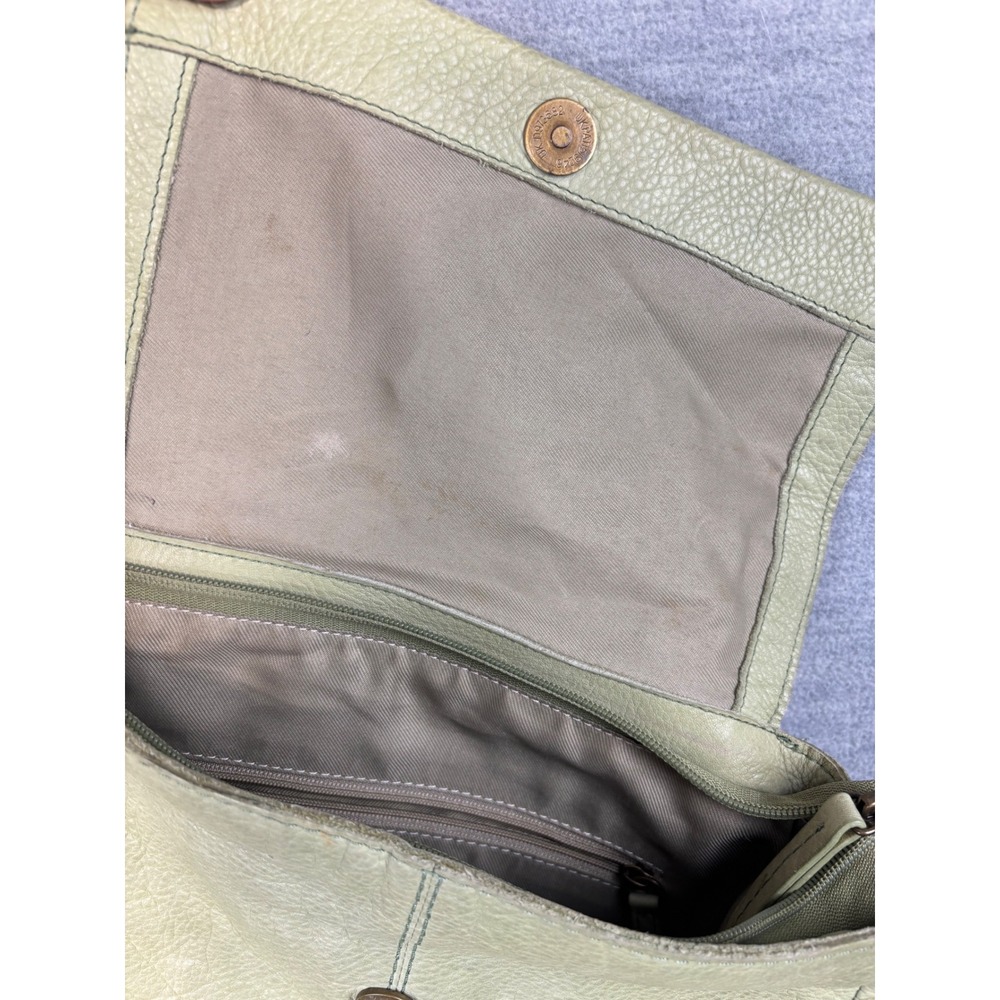 American Leather Co Sage Green Pebbled Leather Flap Backpack Bag Purse - Picture 8 of 13